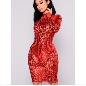 Fashion Nova Red fitted mesh sequin dress
